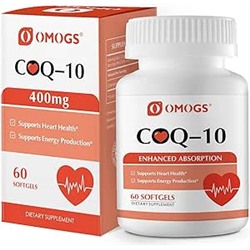 OMOGS CoQ10 400mg Softgels, Coenzyme Q10 High Absorption Supplements Support Heart Health, Cardiovascular Health, Immune System & Cellular Energy Production, Vegan, Gluten Free, 60 Softgels