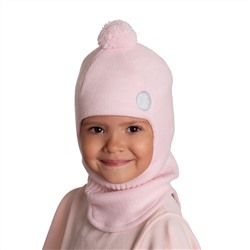 Шлем трехслойный с ниточным помпоном и светоотражающим шевроном "Снежинка" (полушерсть). Цвет: розовый меланж