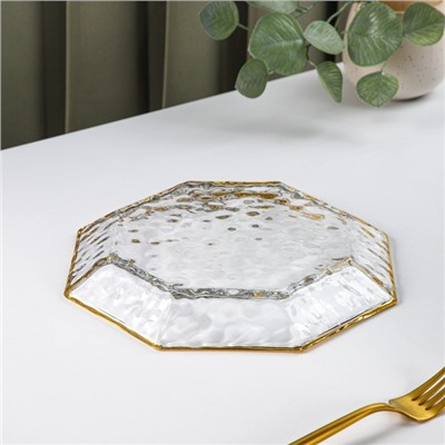 Тарелка стеклянная сервировочная «Иней. Золото», d=24,5 см, цвет прозрачный с золотой отводкой