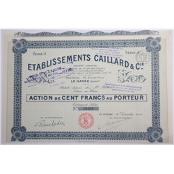 Акция Etablissements Caillard & Cie, 100 франков, Франция