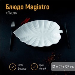 Блюдо фарфоровое Magistro «Лист Бланш», 31×22×3,5 см, цвет белый