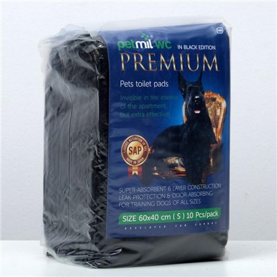 Пеленки впитывающие "BLACK Premium" для животных гелевые, 60 х 40 см (в наборе 10шт)