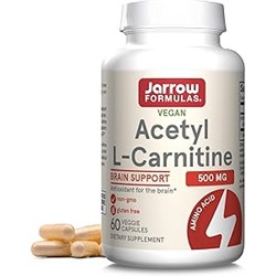Jarrow Formulas Acetyl L-Carnitine Capsules - 500 mg - 60 Count - for Brain Health & Fatty Acid Metabolism - Vegetable Capsules - Non-GMO - Gluten Free