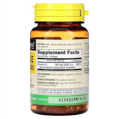 Mason Natural Витамин Е - 90 мг (200 МЕ) - 100 мягких капсул - Mason Natural