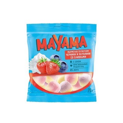 «Mayama», мармелад жевательный со вкусами клубники и черники со сливками, 70 г