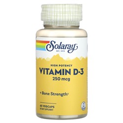 Solaray Высокоэффективный витамин D-3, 250 мкг, 60 растительных капсул