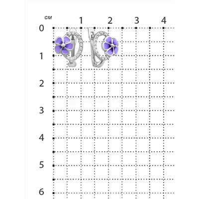 Серьги детские из родированного серебра с эмалью и фианитами - Фиалки 925 пробы 2313010