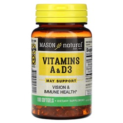 Mason Natural Витамины A и D3, 100 мягких таблеток