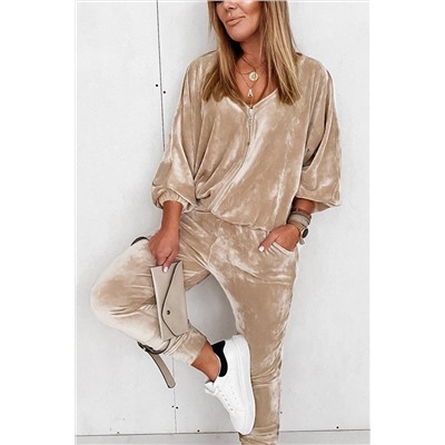 Parchment Velvet Zipped Top and Joggers Two Piece Set