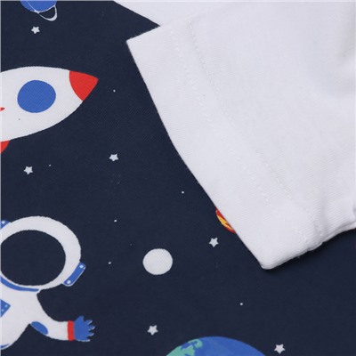 Комплект для мальчика (футболка/шорты) "Астронавт на луне", цвет белый/синий, рост 98-104