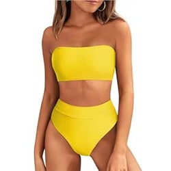 Pink Queen Women's Removable Strap Pad High Wiast Set SwimYellow XL