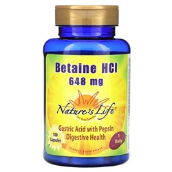 Nature's Life Бетаин Hcl, 648 мг, 100 капсул