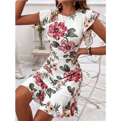 SHEIN VCAY Blumenmuster Mit Gerüschten Ärmeln Und Gestrickter Taille Sommerkleid Für Damen