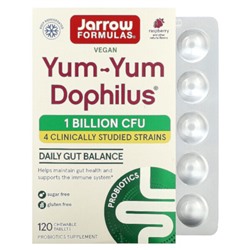 Jarrow Formulas Yum-Yum Dophilus, Малина, 1 миллиард КОЕ, 120 жевательных таблеток