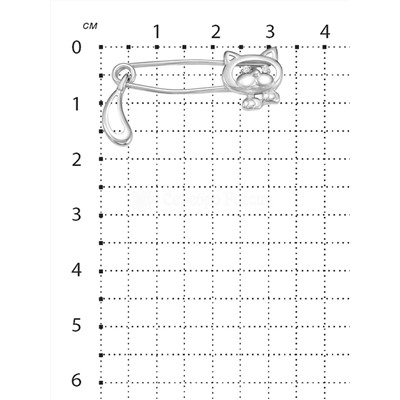 Булавка из серебра с фианитами родированная - Кошки В-0035-Р