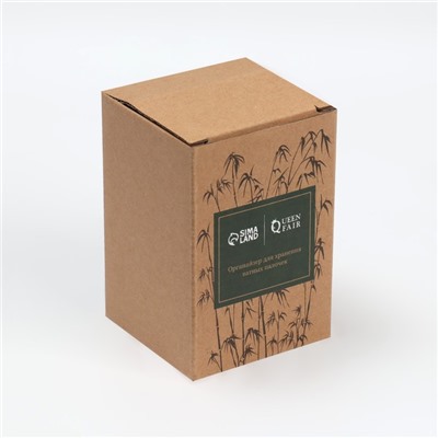 Органайзер для хранения ватных палочек «BAMBOO», с крышкой, 7 × 7 × 9,5 см, в картонной коробке, цвет прозрачный/коричневый