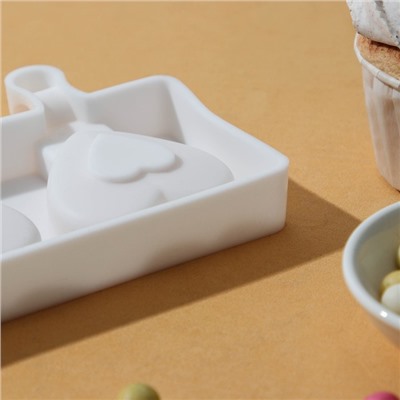 Силиконовая форма для мороженого Доляна «Сердца. Макси», 49×6,5×2 см, 8 ячеек, палочки 50 шт, цвет белый