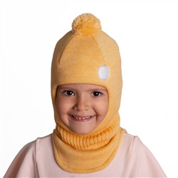 Шлем трехслойный с ниточным помпоном и светоотражающим шевроном "Снежинка" (полушерсть). Цвет: желтый меланж