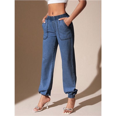 SHEIN BAE Damen-jeanshose Mit Elastischen Bündchen