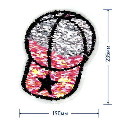 Аппликация Бейсболка со звездой розово-серебряная 19*23,5 см