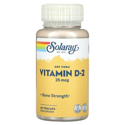 Solaray Сухая форма витамина D-2, 25 мкг, 60 растительных капсул