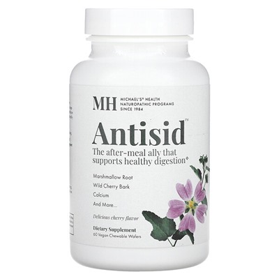 Michael's Naturopathic Antisid, Вишня, 60 веганских жевательных вафель