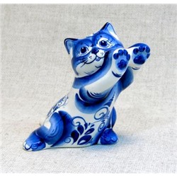 Кот гимнаст, гжель синяя