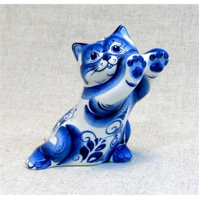 Кот гимнаст, гжель синяя