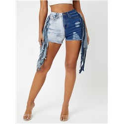 SHEIN Denim Shorts mit rohem Saum und Schleife Detail