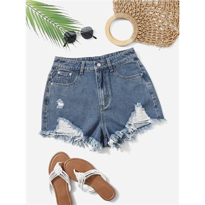 Denim Shorts mit umgesäumtem Saum, Riss