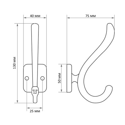 Крючок мебельный CAPPIO CKD016 SMILE, двухрожковый, черный