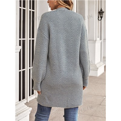 SHEIN LUNE Duster Cardigan mit Chevron Muster, Bischofärmeln