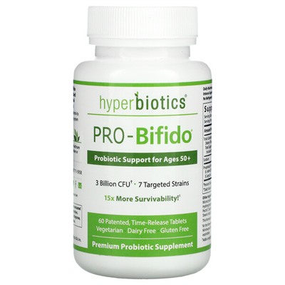 Hyperbiotics PRO-Bifido, Пробиотическая поддержка для людей старше 50 лет, 60 таблеток с пролонгированным высвобождением