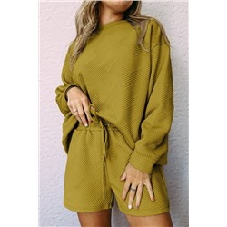 Textured Long Sleeve Top and Drawstring Shorts Set