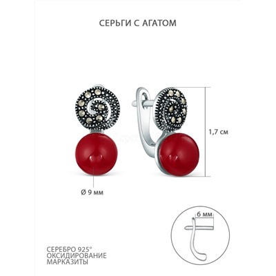 Серьги из чернёного серебра с агатом и марказитами GAE3800ак