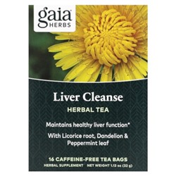 Gaia Herbs Liver Cleanse Herbal Tea, Caffeine Free, 16 Tea Bags, 1.13 oz (32 g)