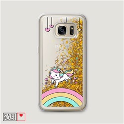 Жидкий чехол с блестками Единорог на радуге на Samsung Galaxy S7