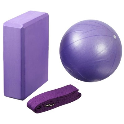 Набор для йоги: блок, ремень, мяч, цвет фиолетовый, уценка