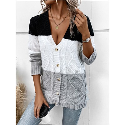 SHEIN LUNE Cardigan mit Farbblock, Zopfstrick