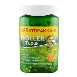 Норвежский рыбий жир в капсулах с Омега-3 и витаминами "A,D,E" Moller Tupla 150 капсул