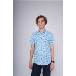 Рубашка House brand голубая флора-орнамент (бренд Польша, производство Бангладеш)