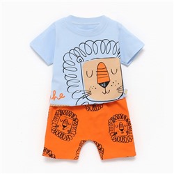 Комплект (футболка/шорты) детский, цвет голубой/оранжевый, рост 92см