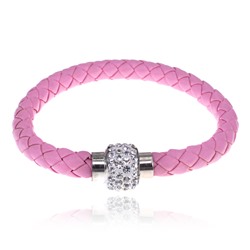 BS001-LP Кожаный браслет с магнитным замком со стразами, цвет нежно-розовый