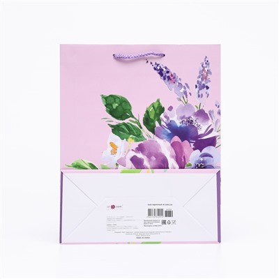 Пакет подарочный "Фиолетовый цветок", 26 х 32 х 12 см
