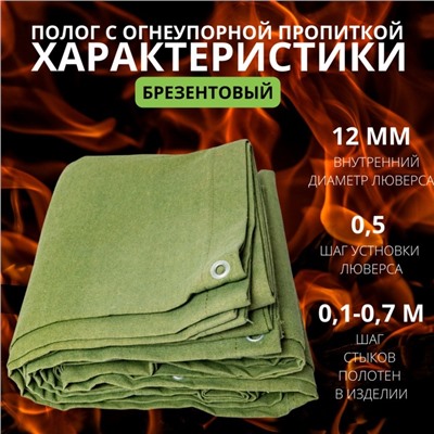 Брезент огнеупорный, 2 × 2 м, плотность 400 г/м², люверсы шаг 0,5 м, хаки