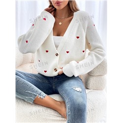 SHEIN Frenchy Cardigan mit Herz Stickerei, Knopf vorne