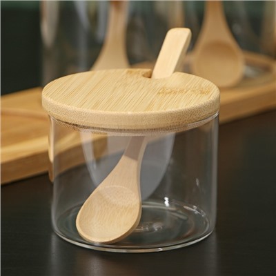 Набор банок стеклянных для сыпучих продуктов на бамбуковой подставке BellaTenero «Эко», 3 предмета: 250/350/400 мл