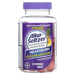 Alka-Seltzer Жевательные таблетки от изжоги и газов, Тропический пунш - 60 таблеток - Alka-Seltzer