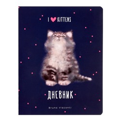 Дневник универсальный для 1-11 класса, 48 листов I love kittens, мягкая обложка, Soft Touch ламинация