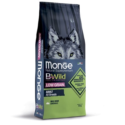 Сухой корм Monge Dog BWild LOW GRAIN низкозерновой для собак, из мяса дикого кабана, 12 кг